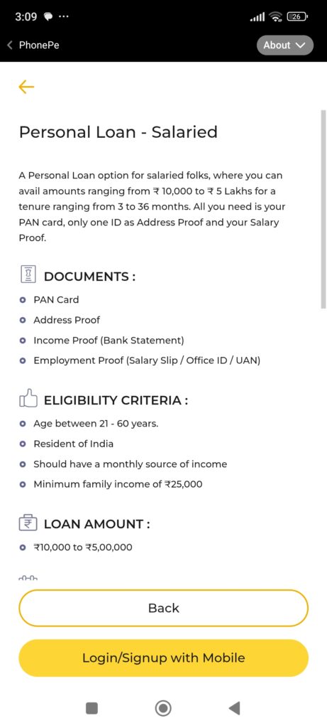 Documents for Phone pay loan